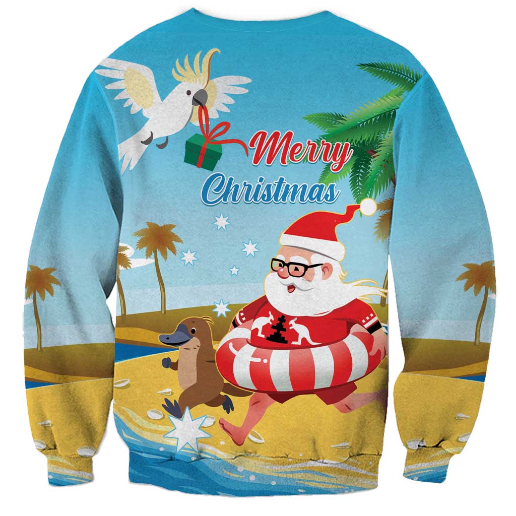 Australia Christmas In July Sweatshirt Happy Santa Claus With Aussie Animals