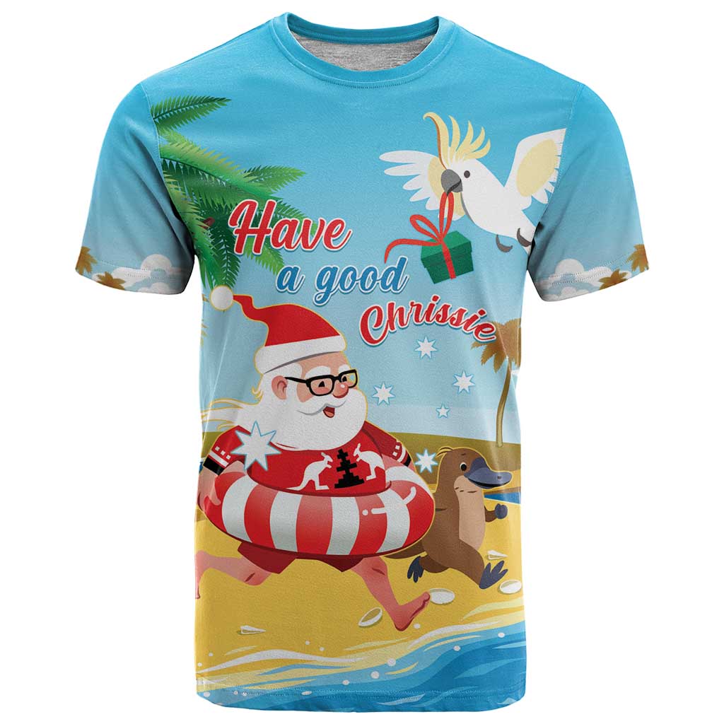 Australia Christmas In July T Shirt Happy Santa Claus With Aussie Animals