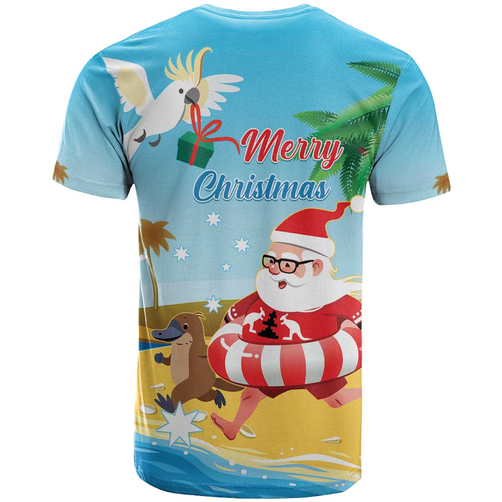 Australia Christmas In July T Shirt Happy Santa Claus With Aussie Animals