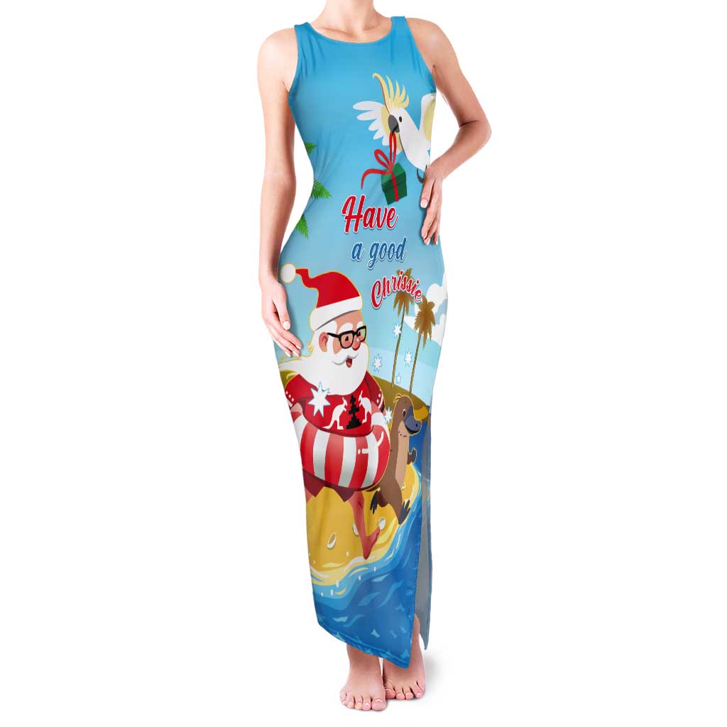 Australia Christmas In July Tank Maxi Dress Happy Santa Claus With Aussie Animals