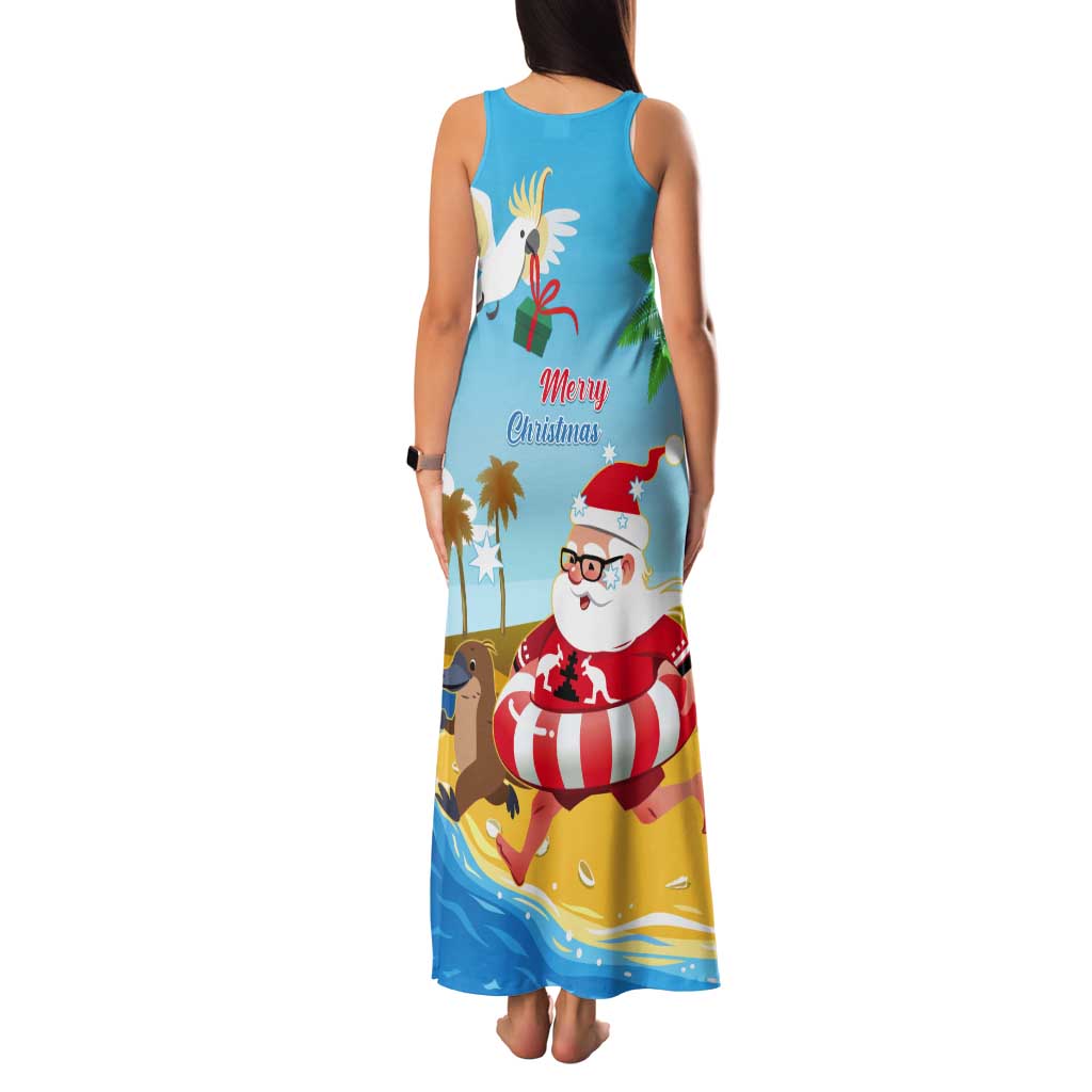 Australia Christmas In July Tank Maxi Dress Happy Santa Claus With Aussie Animals