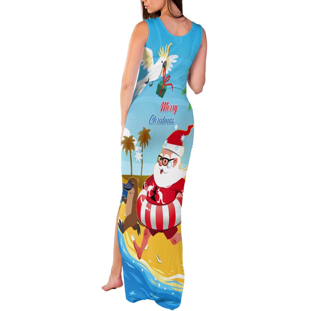 Australia Christmas In July Tank Maxi Dress Happy Santa Claus With Aussie Animals