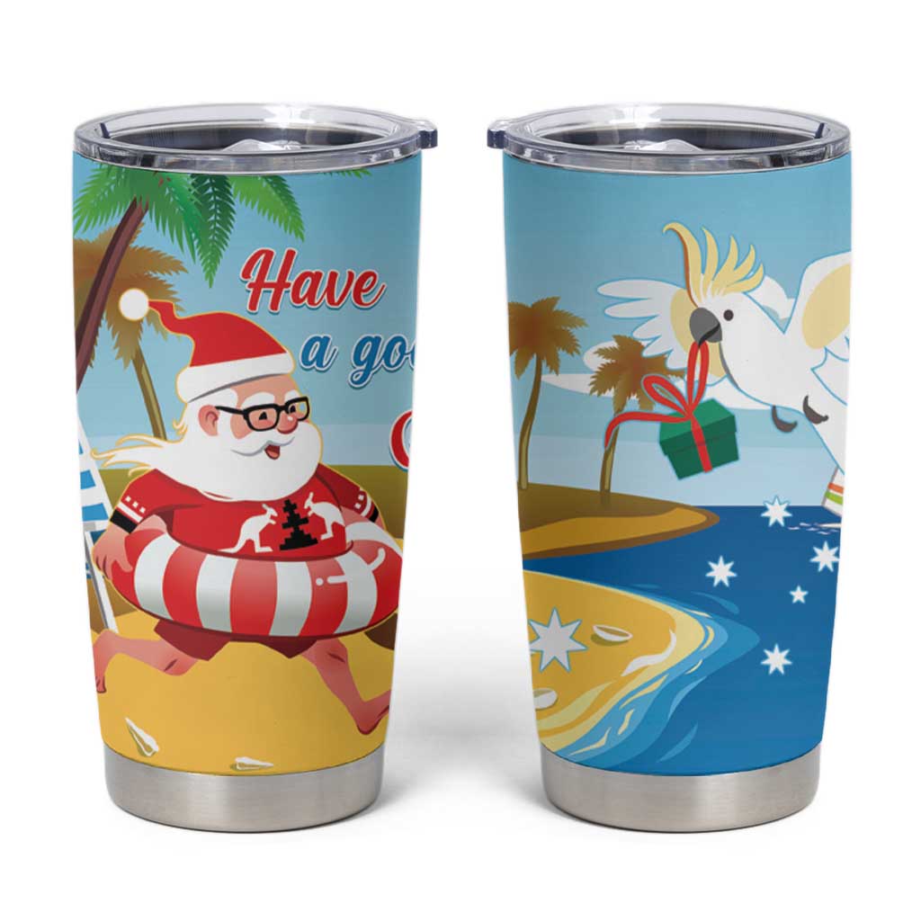 Australia Christmas In July Tumbler Cup Happy Santa Claus With Aussie Animals