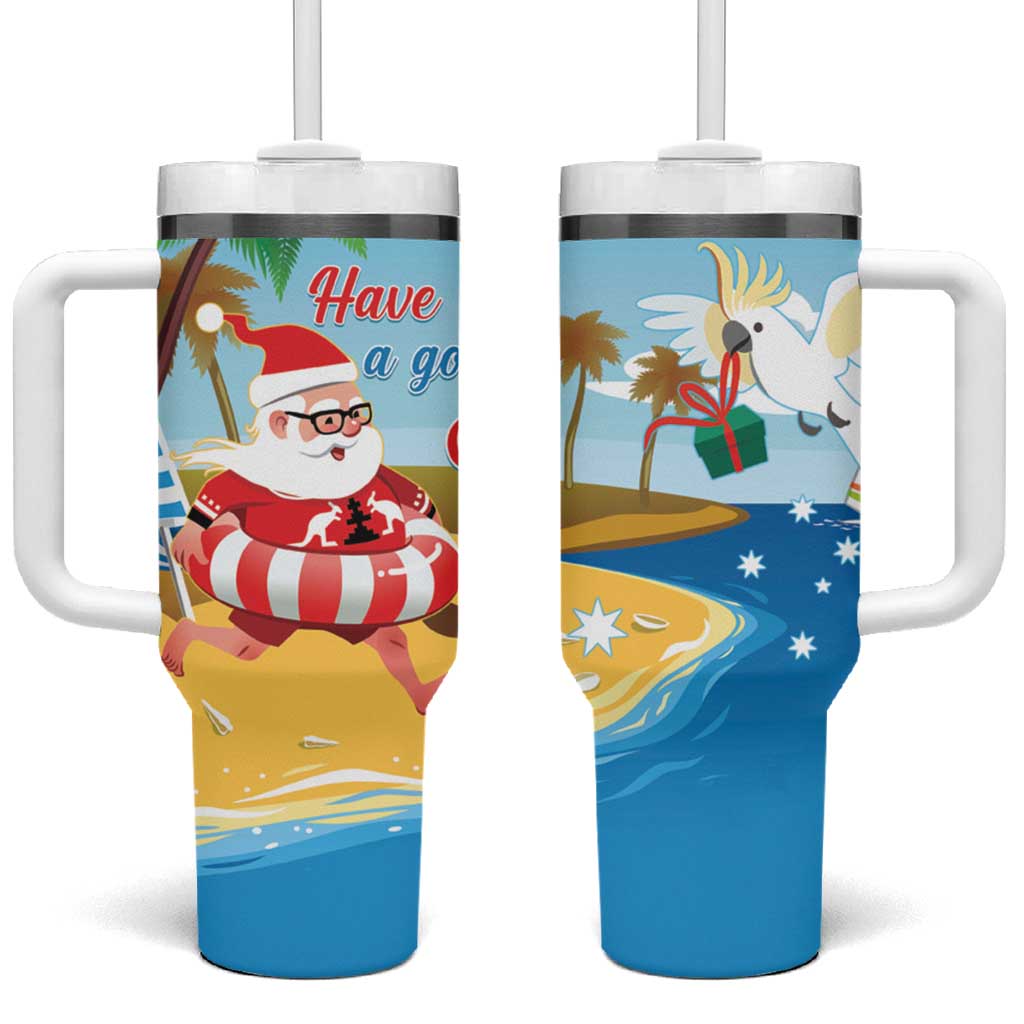 Australia Christmas In July Tumbler With Handle Happy Santa Claus With Aussie Animals