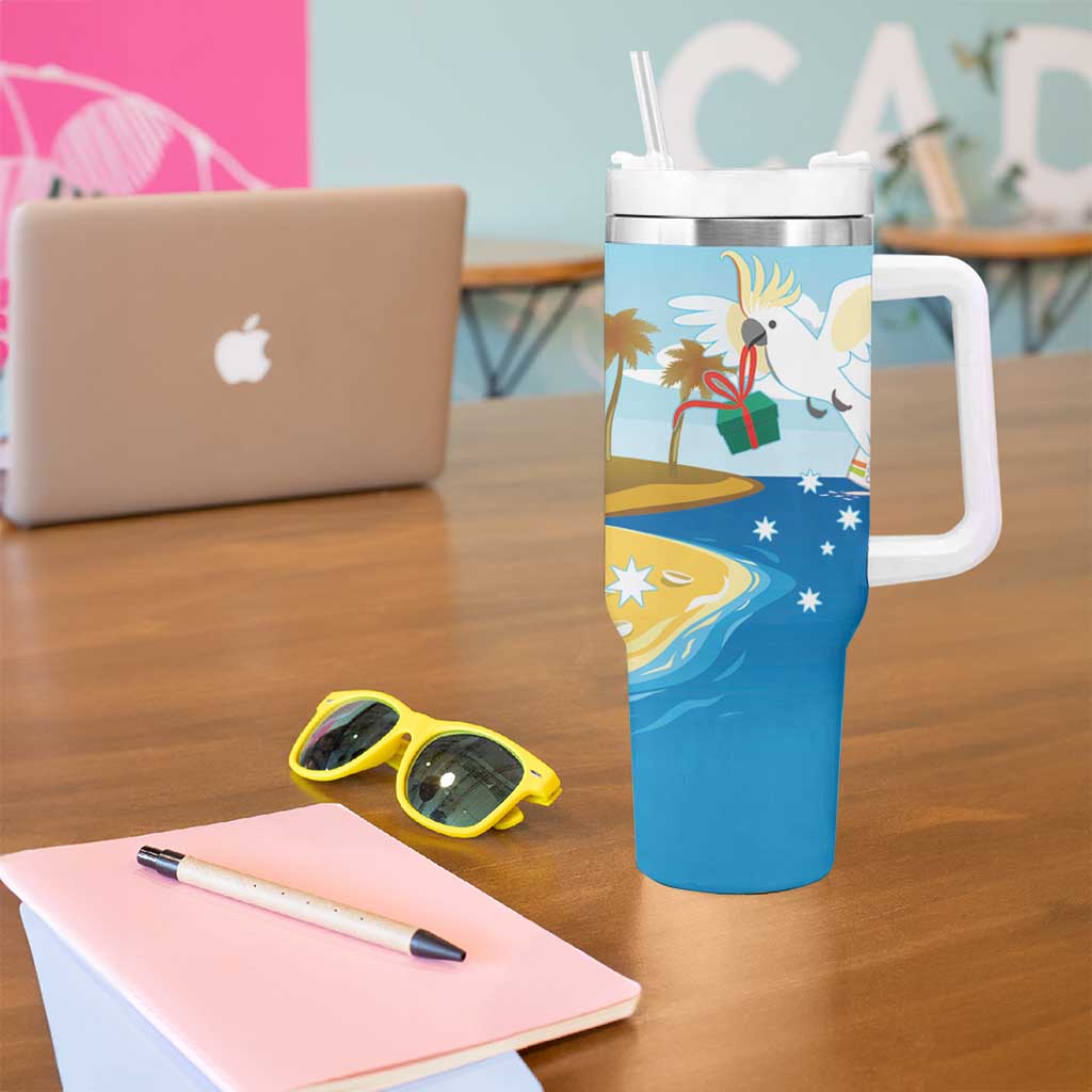 Australia Christmas In July Tumbler With Handle Happy Santa Claus With Aussie Animals