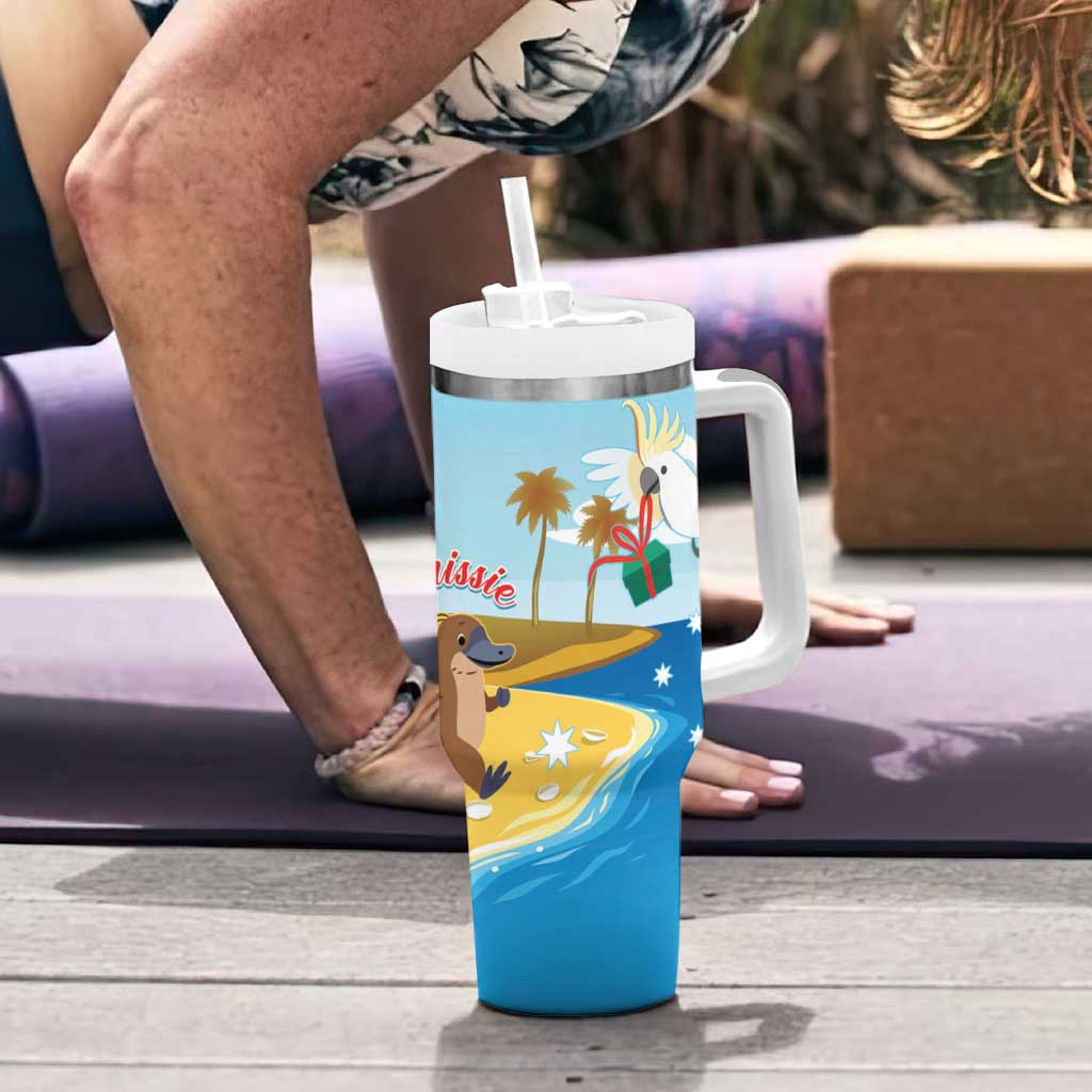Australia Christmas In July Tumbler With Handle Happy Santa Claus With Aussie Animals