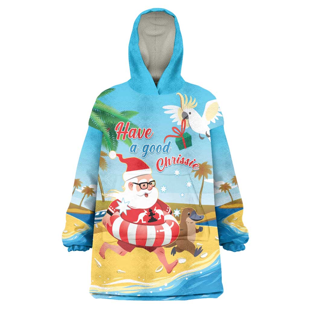 Australia Christmas In July Wearable Blanket Hoodie Happy Santa Claus With Aussie Animals