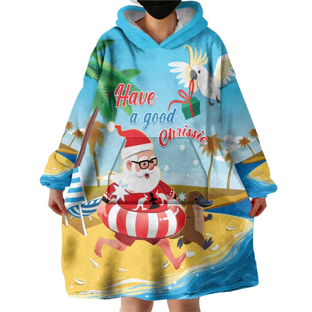 Australia Christmas In July Wearable Blanket Hoodie Happy Santa Claus With Aussie Animals