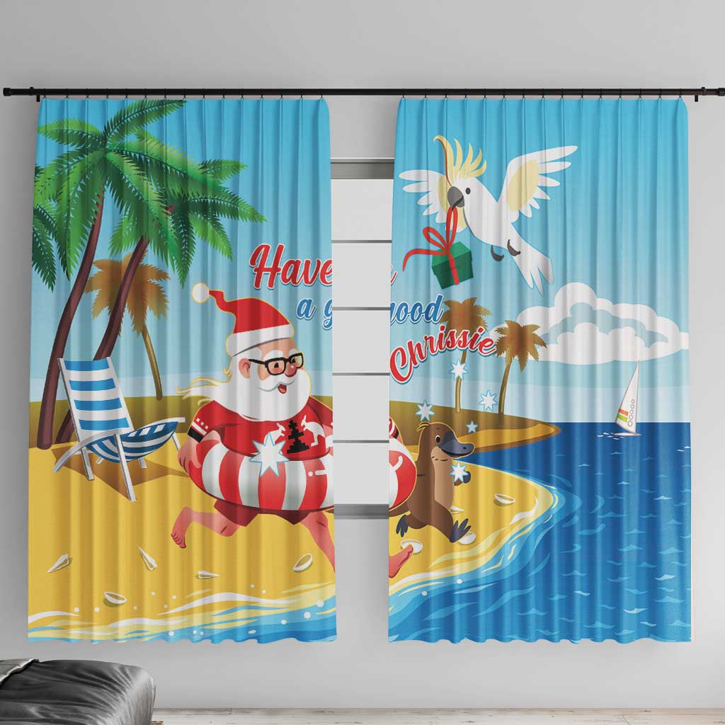 Australia Christmas In July Window Curtain Happy Santa Claus With Aussie Animals