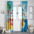 Australia Christmas In July Window Curtain Happy Santa Claus With Aussie Animals