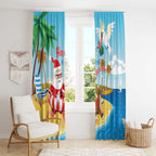 Australia Christmas In July Window Curtain Happy Santa Claus With Aussie Animals