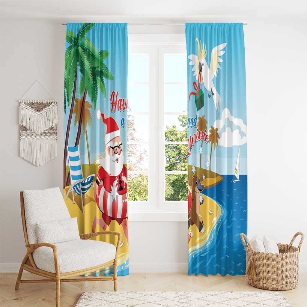 Australia Christmas In July Window Curtain Happy Santa Claus With Aussie Animals
