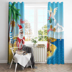 Australia Christmas In July Window Curtain Happy Santa Claus With Aussie Animals