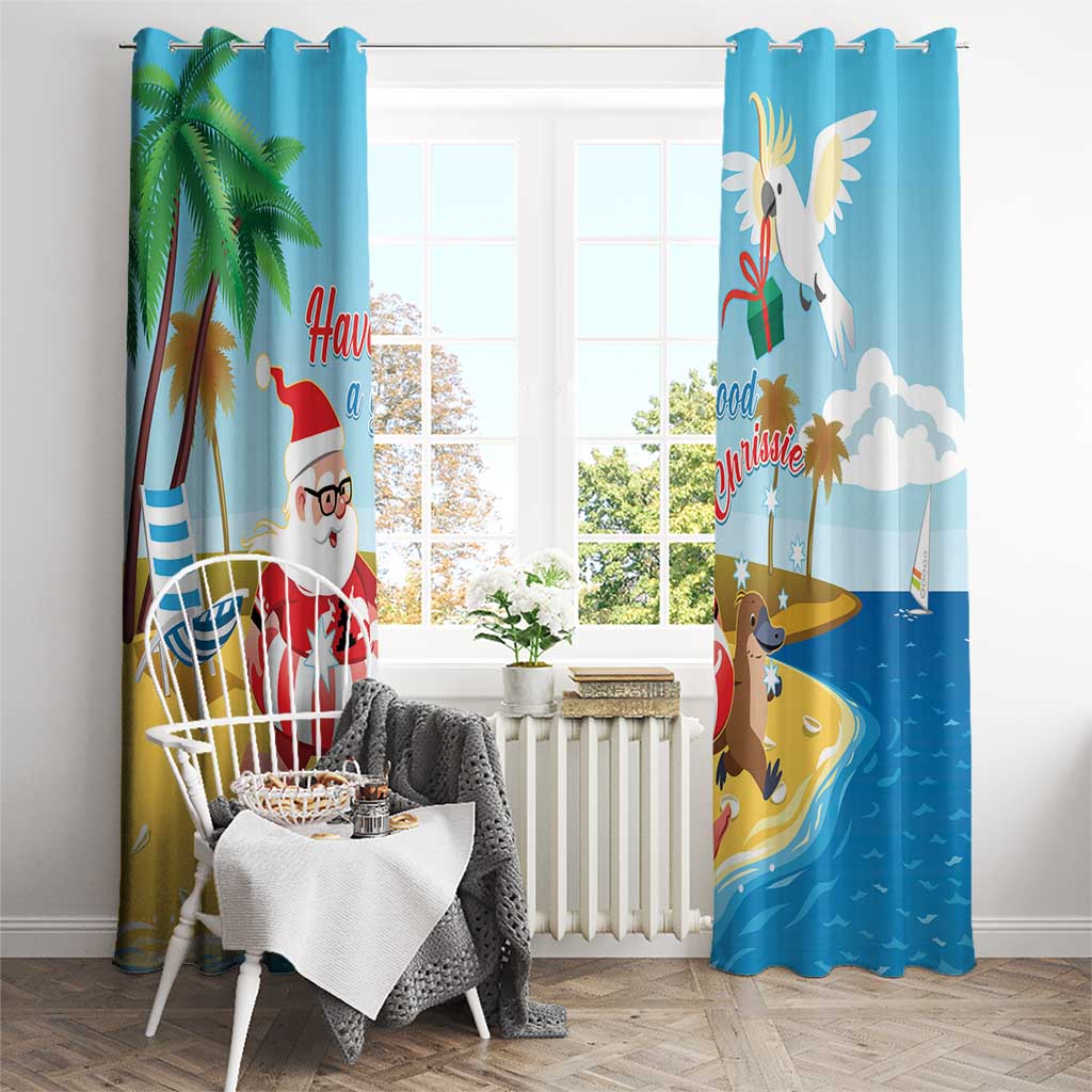Australia Christmas In July Window Curtain Happy Santa Claus With Aussie Animals