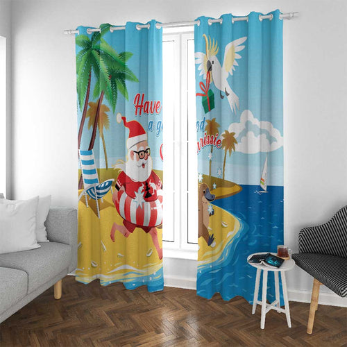 Australia Christmas In July Window Curtain Happy Santa Claus With Aussie Animals