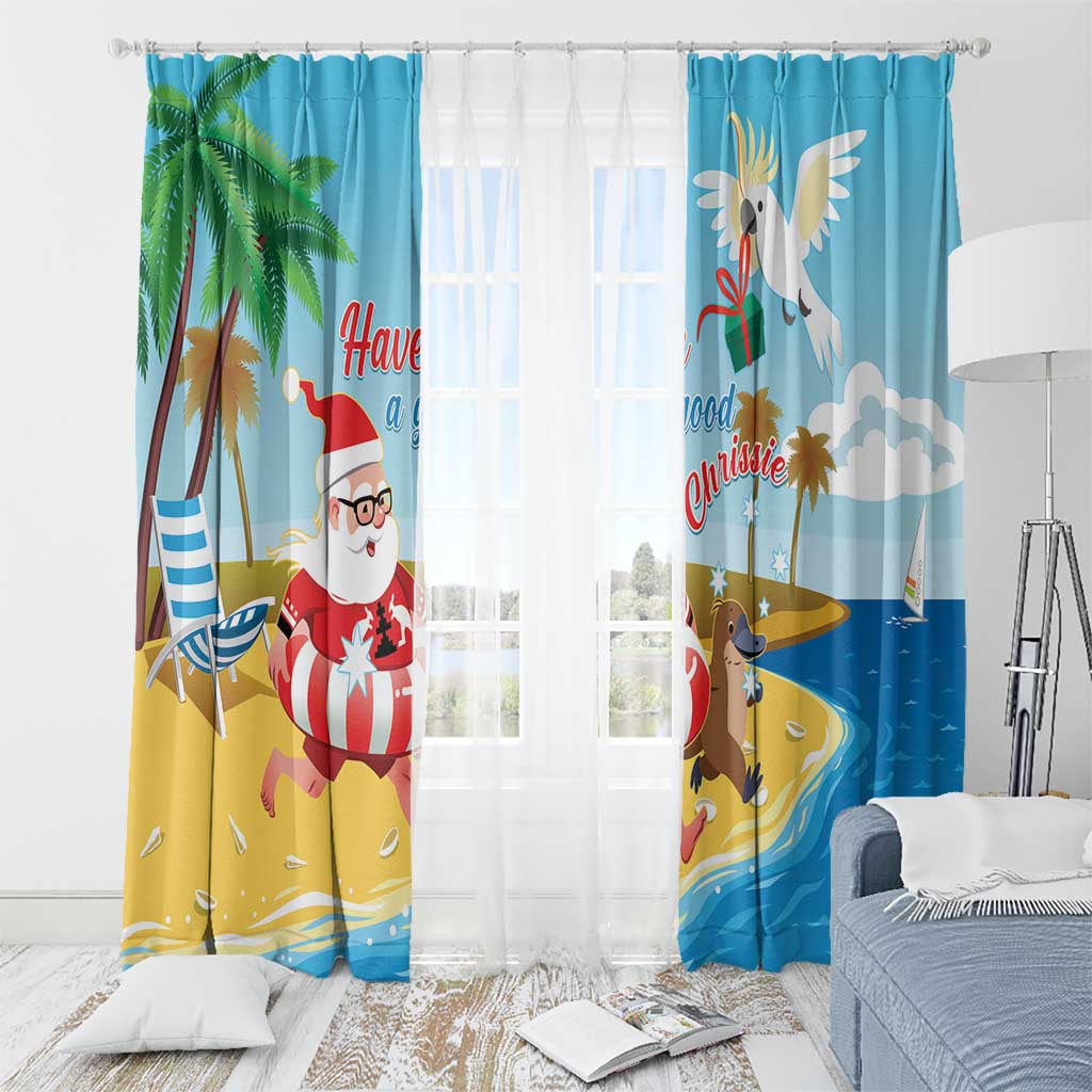 Australia Christmas In July Window Curtain Happy Santa Claus With Aussie Animals