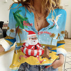 Australia Christmas In July Women Casual Shirt Happy Santa Claus With Aussie Animals
