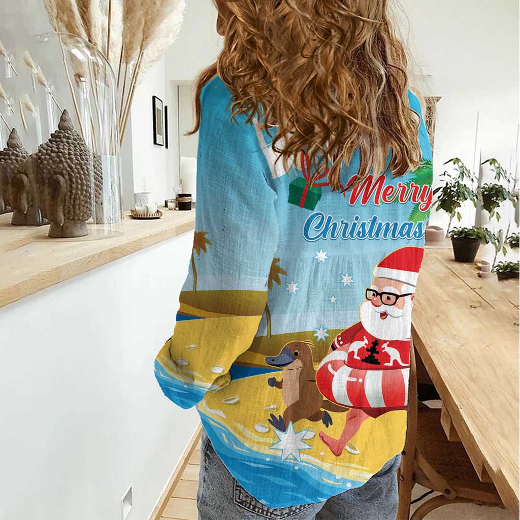 Australia Christmas In July Women Casual Shirt Happy Santa Claus With Aussie Animals