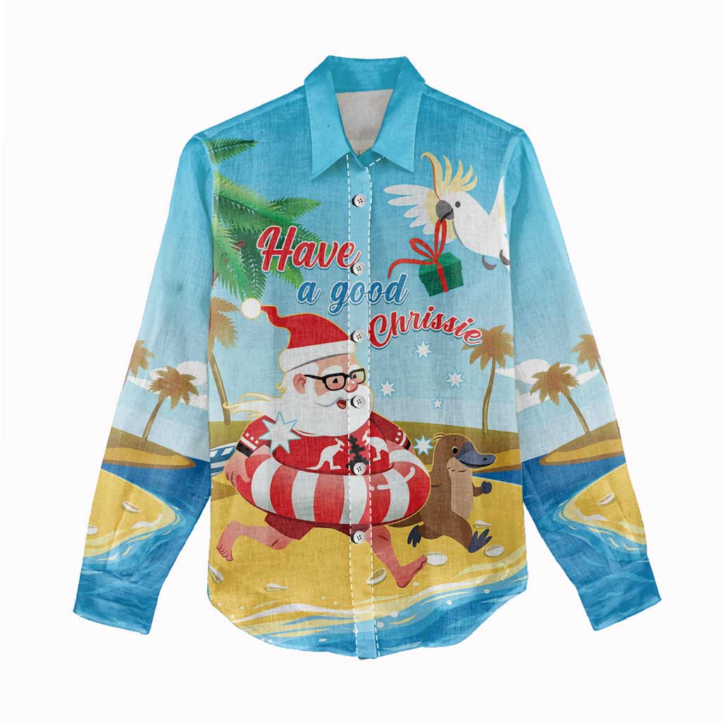 Australia Christmas In July Women Casual Shirt Happy Santa Claus With Aussie Animals