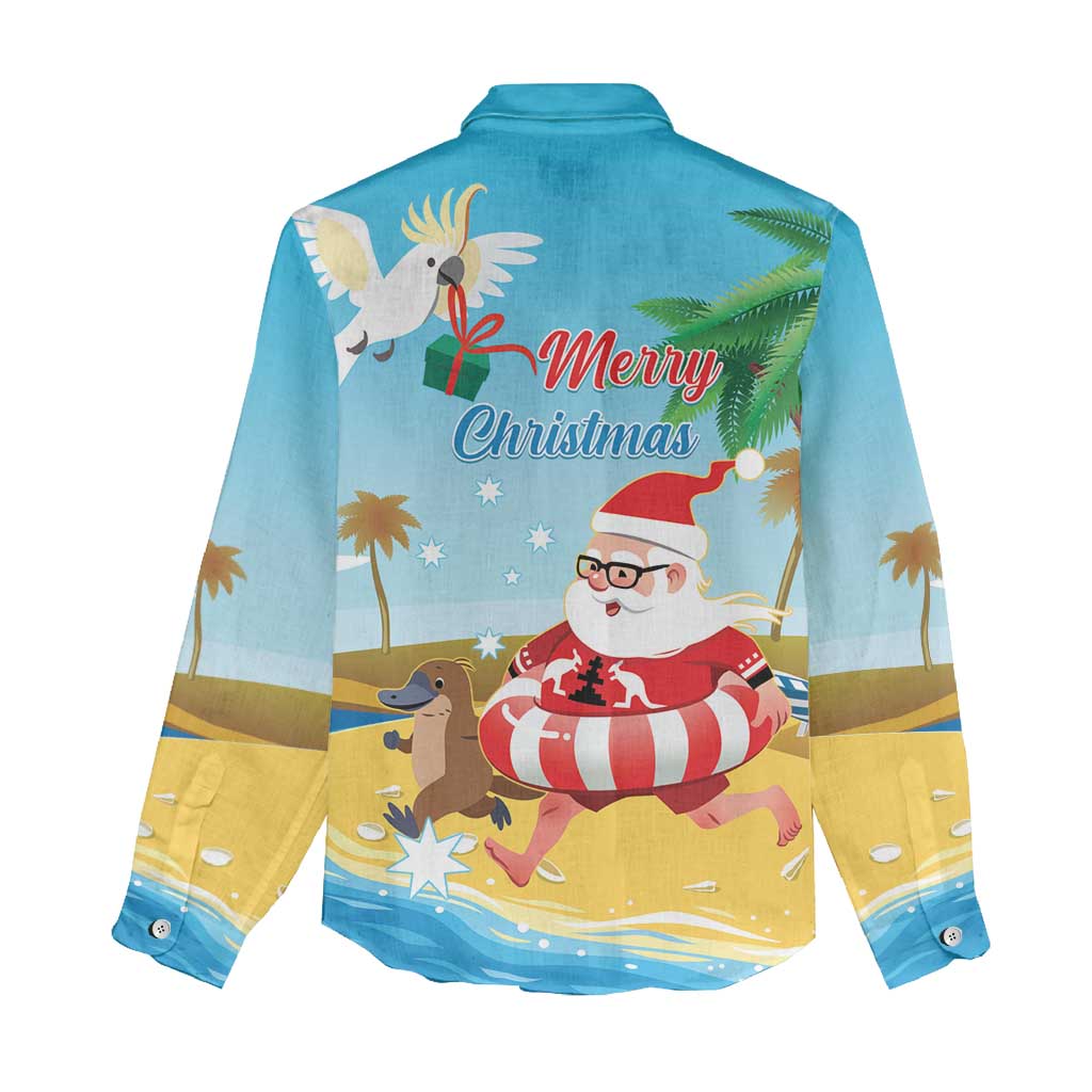 Australia Christmas In July Women Casual Shirt Happy Santa Claus With Aussie Animals