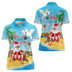 Australia Christmas In July Women Polo Shirt Happy Santa Claus With Aussie Animals