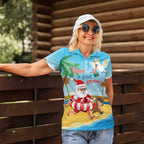 Australia Christmas In July Women Polo Shirt Happy Santa Claus With Aussie Animals