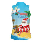 Australia Christmas In July Women Sleeveless Polo Shirt Happy Santa Claus With Aussie Animals