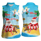 Australia Christmas In July Women Sleeveless Polo Shirt Happy Santa Claus With Aussie Animals