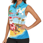 Australia Christmas In July Women Sleeveless Polo Shirt Happy Santa Claus With Aussie Animals