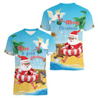 Australia Christmas In July Women V-Neck T-Shirt Happy Santa Claus With Aussie Animals