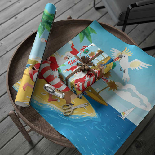 Australia Christmas In July Wrapping Paper Happy Santa Claus With Aussie Animals - Aussie Hoodie
