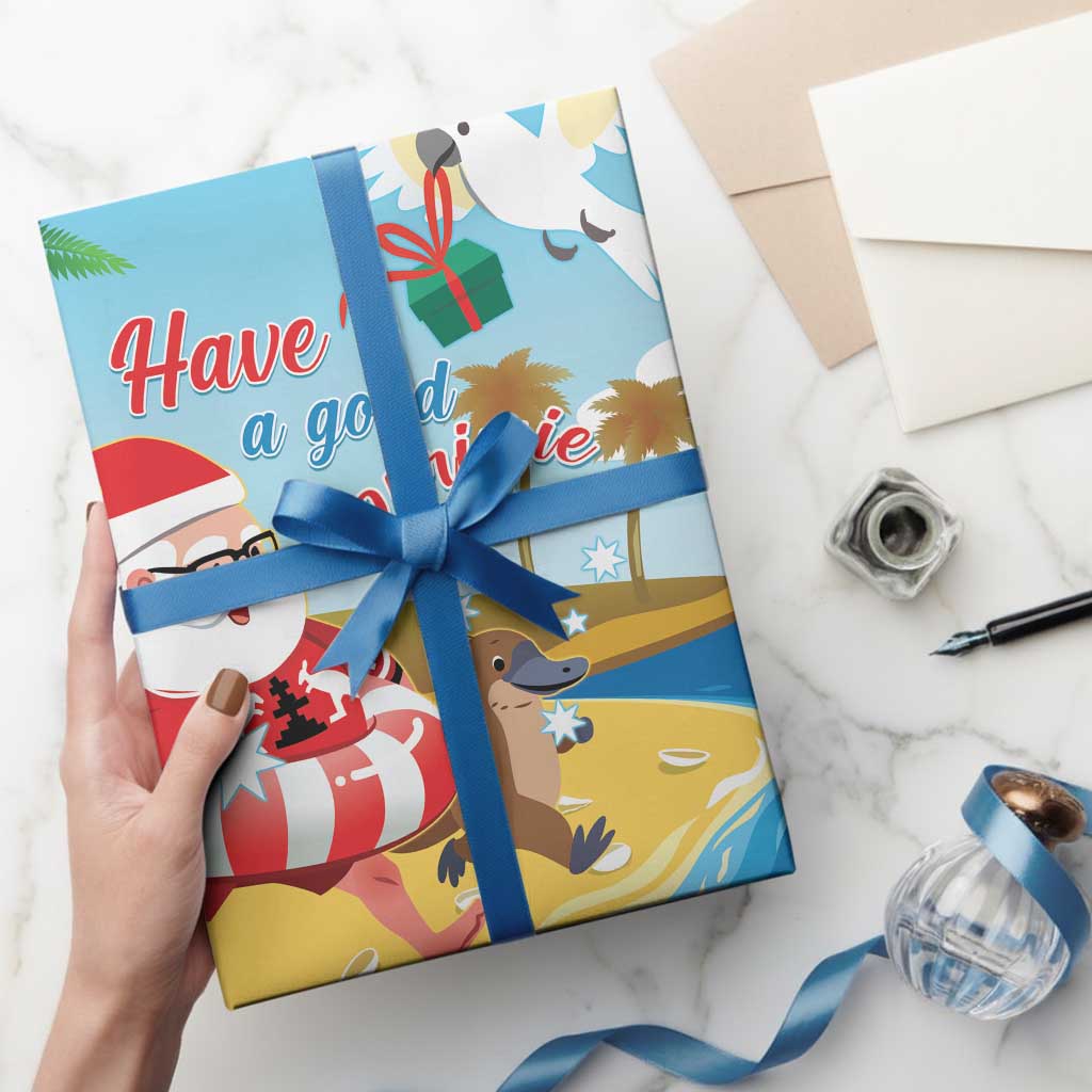 Australia Christmas In July Wrapping Paper Happy Santa Claus With Aussie Animals - Aussie Hoodie