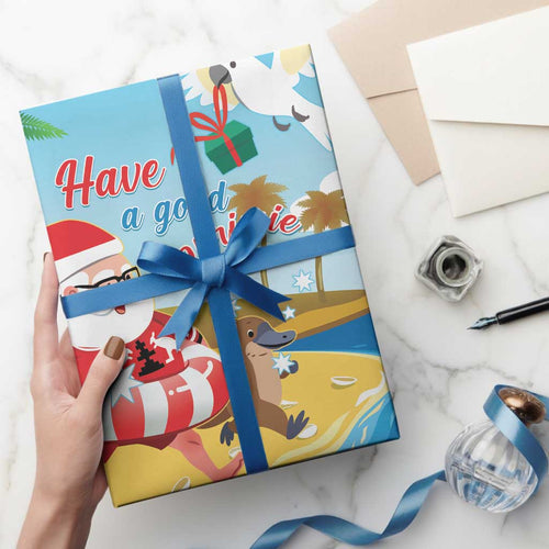 Australia Christmas In July Wrapping Paper Happy Santa Claus With Aussie Animals - Aussie Hoodie