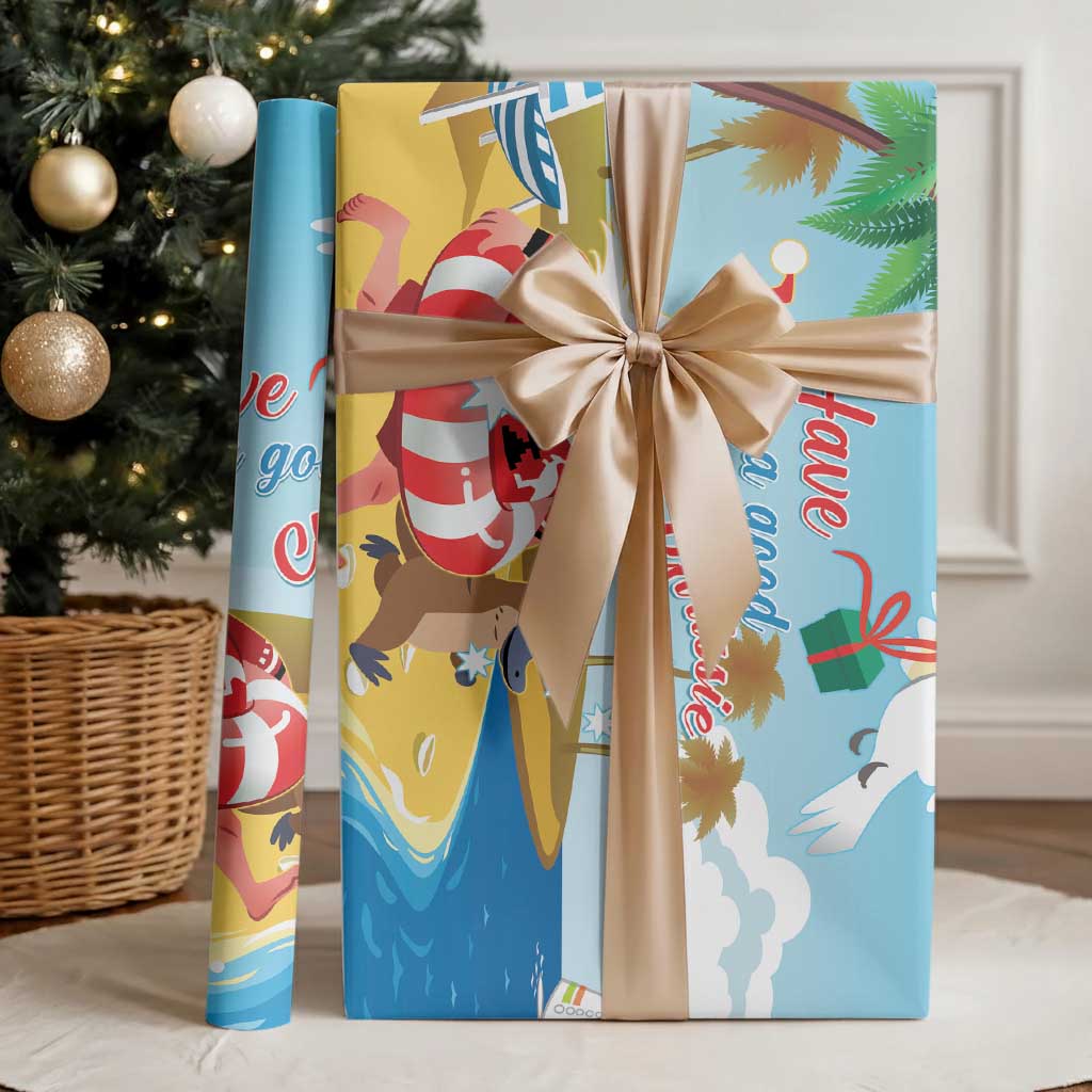 Australia Christmas In July Wrapping Paper Happy Santa Claus With Aussie Animals - Aussie Hoodie