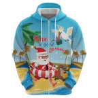 Australia Christmas In July Zip Hoodie Happy Santa Claus With Aussie Animals
