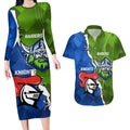Custom Raiders And Knights Couples Matching Long Sleeve Bodycon Dress and Hawaiian Shirt Together Dynamic Style