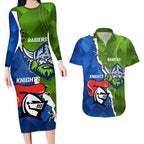 Custom Raiders And Knights Couples Matching Long Sleeve Bodycon Dress and Hawaiian Shirt Together Dynamic Style