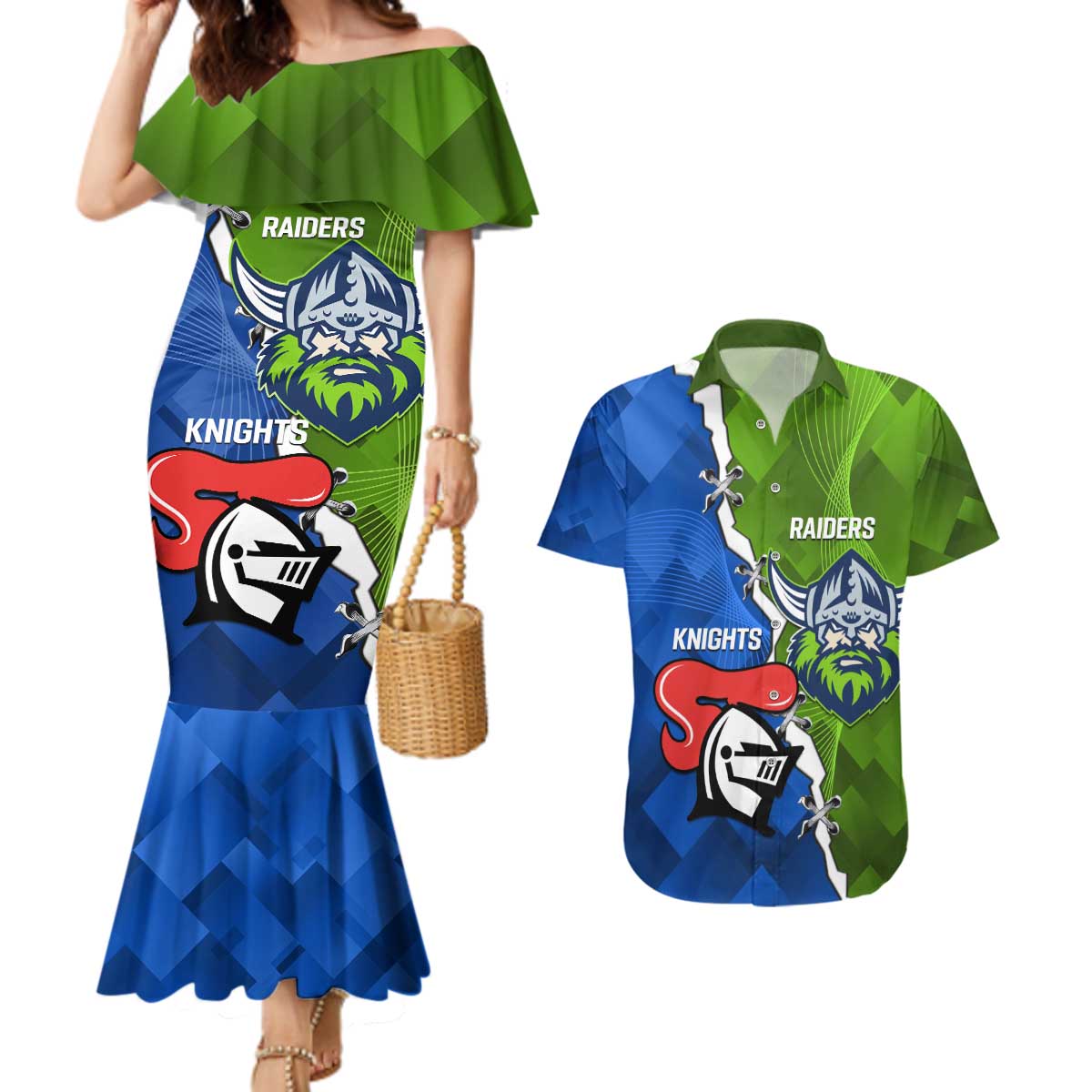 Custom Raiders And Knights Couples Matching Mermaid Dress and Hawaiian Shirt Together Dynamic Style