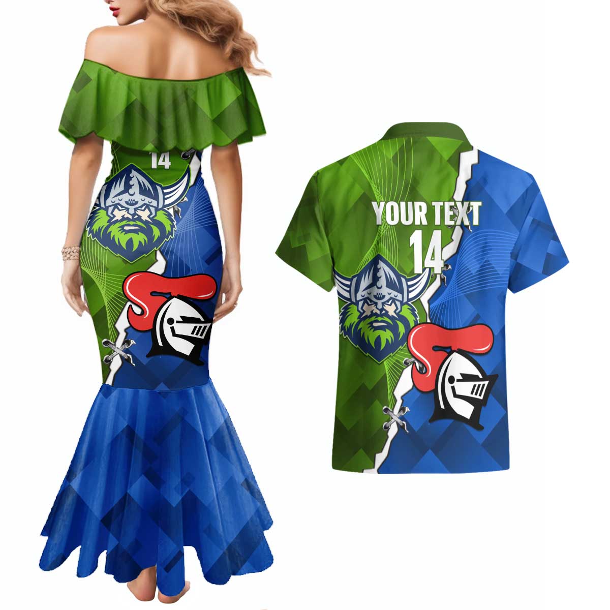 Custom Raiders And Knights Couples Matching Mermaid Dress and Hawaiian Shirt Together Dynamic Style