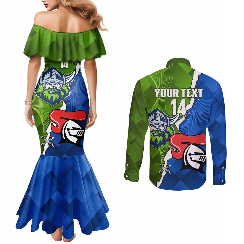 Custom Raiders And Knights Couples Matching Mermaid Dress and Long Sleeve Button Shirt Together Dynamic Style