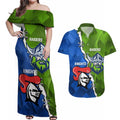 Custom Raiders And Knights Couples Matching Off Shoulder Maxi Dress and Hawaiian Shirt Together Dynamic Style