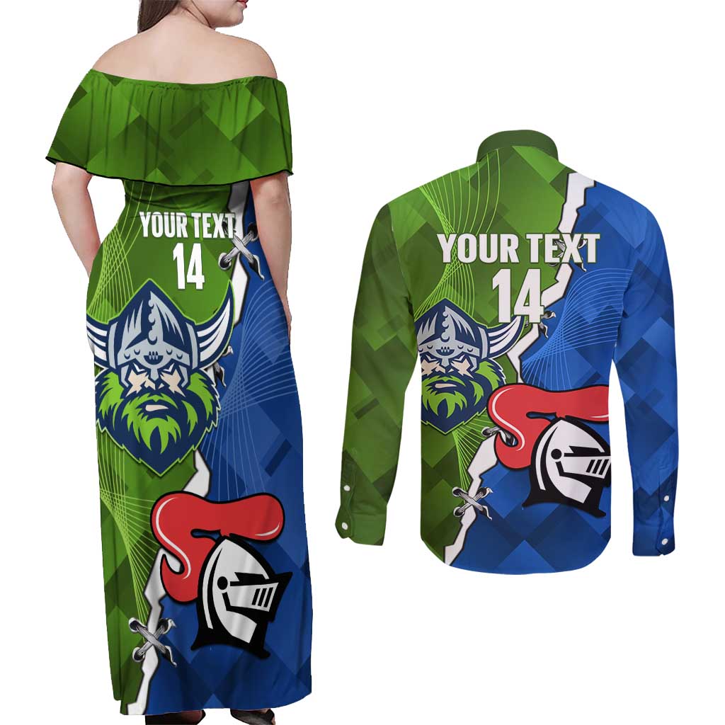 Custom Raiders And Knights Couples Matching Off Shoulder Maxi Dress and Long Sleeve Button Shirt Together Dynamic Style