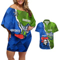 Custom Raiders And Knights Couples Matching Off Shoulder Short Dress and Hawaiian Shirt Together Dynamic Style