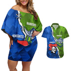 Custom Raiders And Knights Couples Matching Off Shoulder Short Dress and Hawaiian Shirt Together Dynamic Style