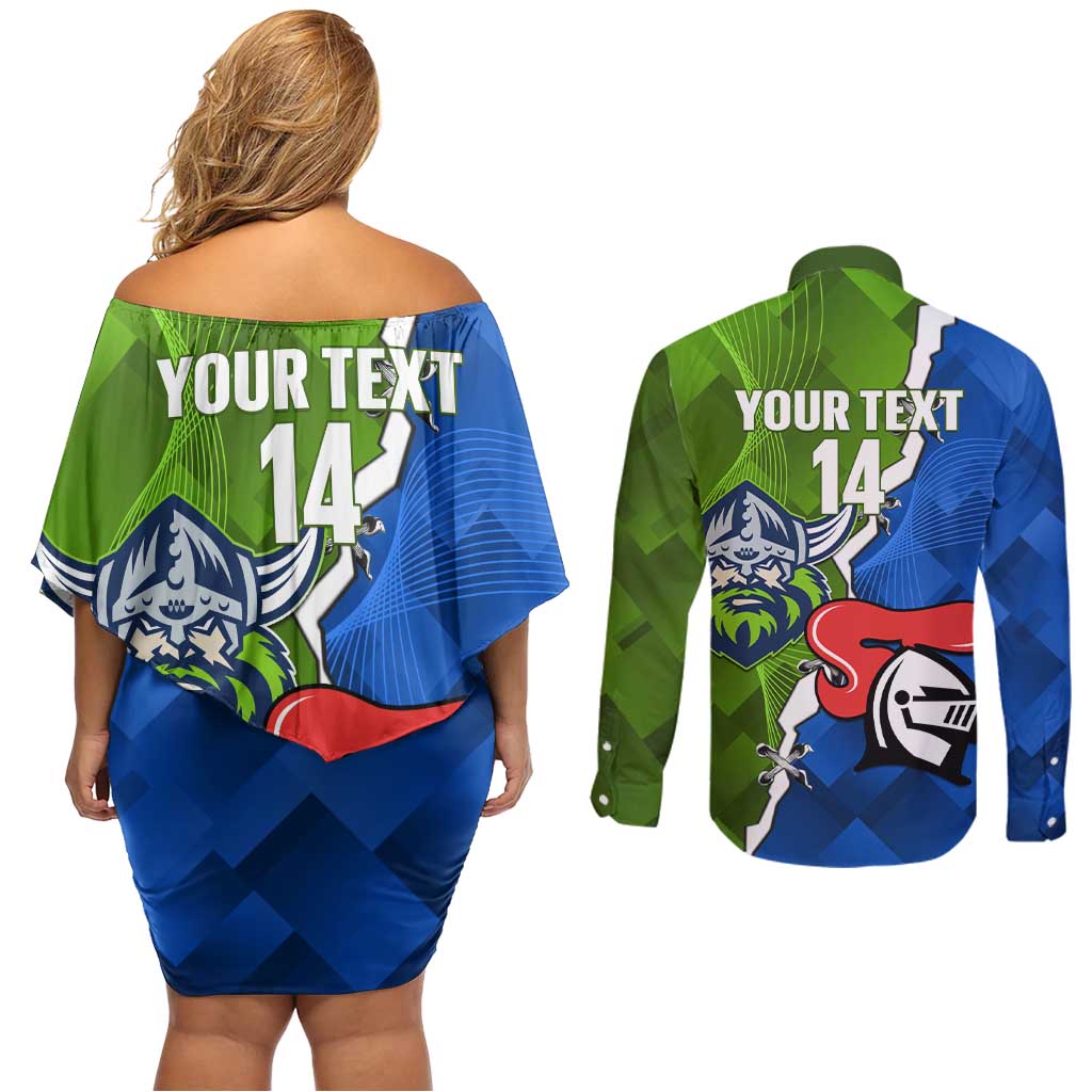 Custom Raiders And Knights Couples Matching Off Shoulder Short Dress and Long Sleeve Button Shirt Together Dynamic Style