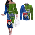 Custom Raiders And Knights Couples Matching Off The Shoulder Long Sleeve Dress and Long Sleeve Button Shirt Together Dynamic Style