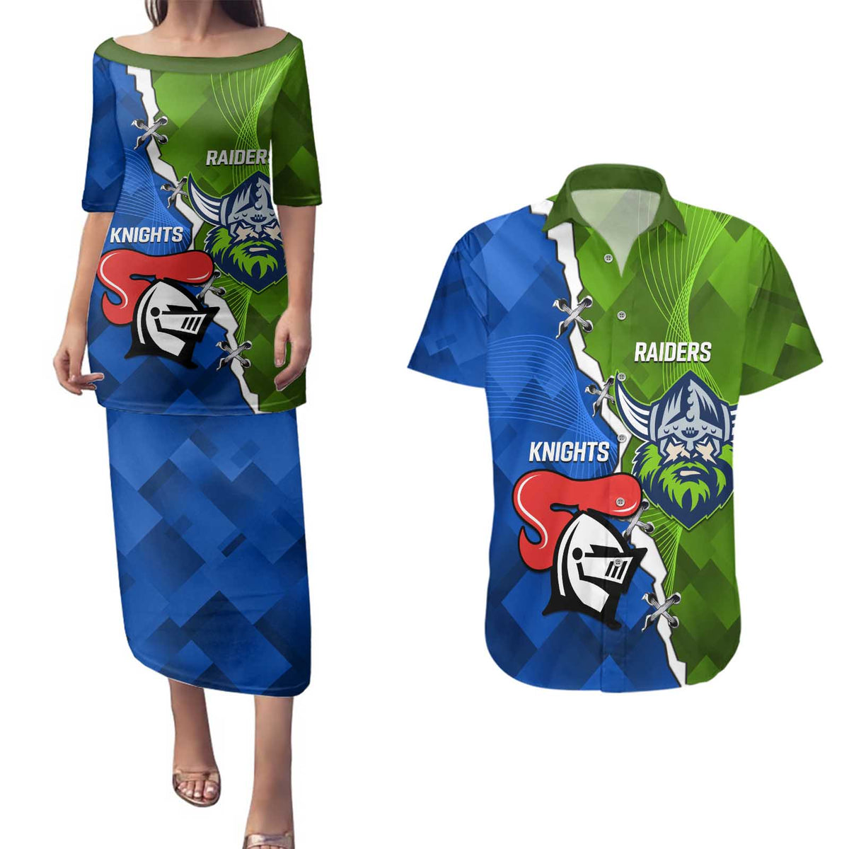 Custom Raiders And Knights Couples Matching Puletasi and Hawaiian Shirt Together Dynamic Style