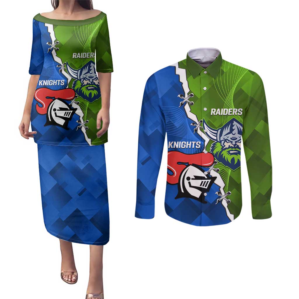 Custom Raiders And Knights Couples Matching Puletasi and Long Sleeve Button Shirt Together Dynamic Style