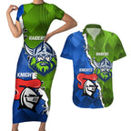 Custom Raiders And Knights Couples Matching Short Sleeve Bodycon Dress and Hawaiian Shirt Together Dynamic Style
