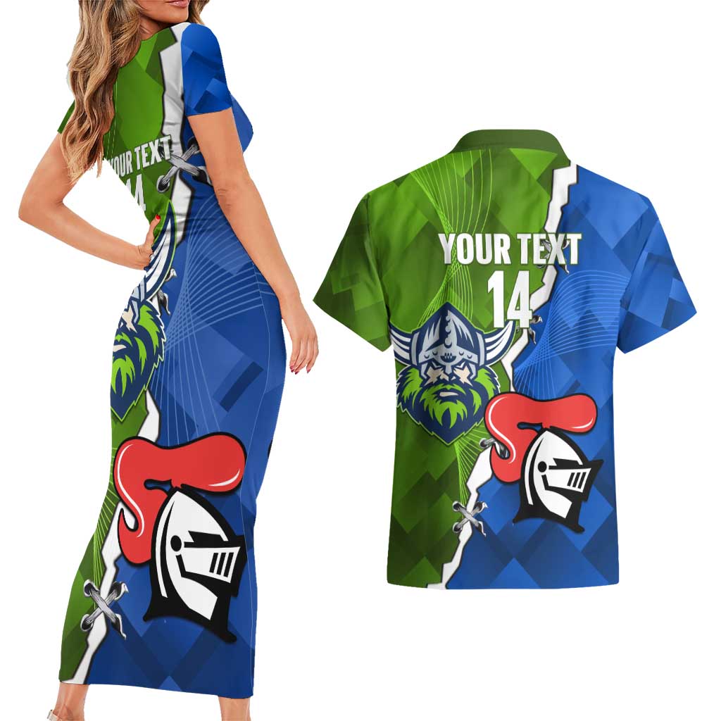 Custom Raiders And Knights Couples Matching Short Sleeve Bodycon Dress and Hawaiian Shirt Together Dynamic Style